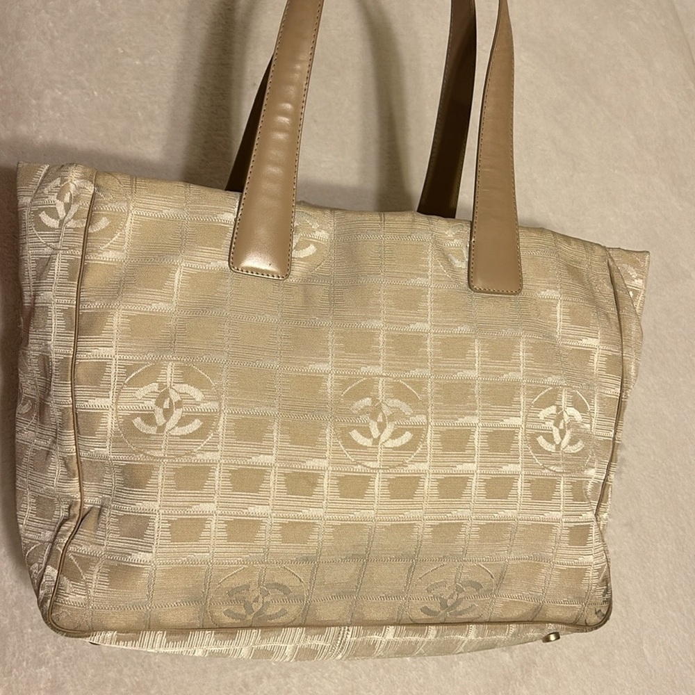 Authentic Chanel Interlocking Cc Logo Beige Trave… - image 2